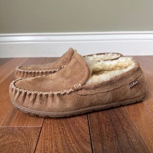L.L. Bean Wicked Good Moccasin Slippers Camp Brown Women’s 9 M Shearling Lined